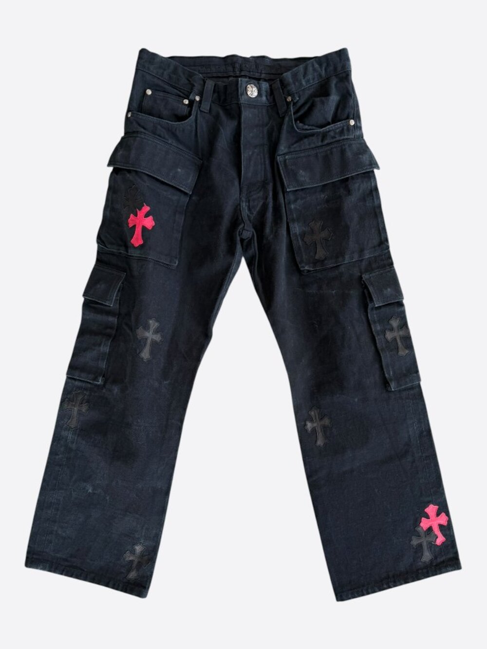 Chrome Hearts Black & Red Cross Patch Cargo Pants